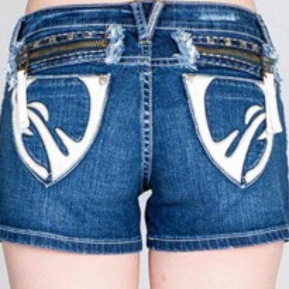 Rodeo Vegan Leather Detail Denim Shorts - Picture 1 of 5